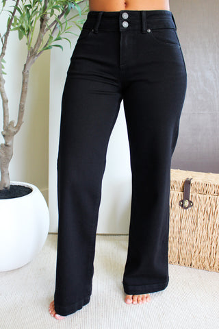 Brynn Double Button Wide Leg • Black