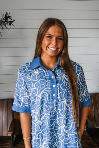 Palm Breeze Pocket Dress • Denim Blue
