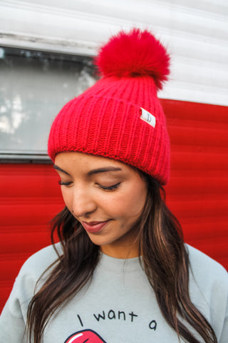 A Classic Christmas Pom Beanie • Red