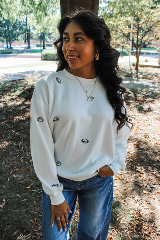 Touchdown Season Embroidered Pullover • White - FINAL SALE