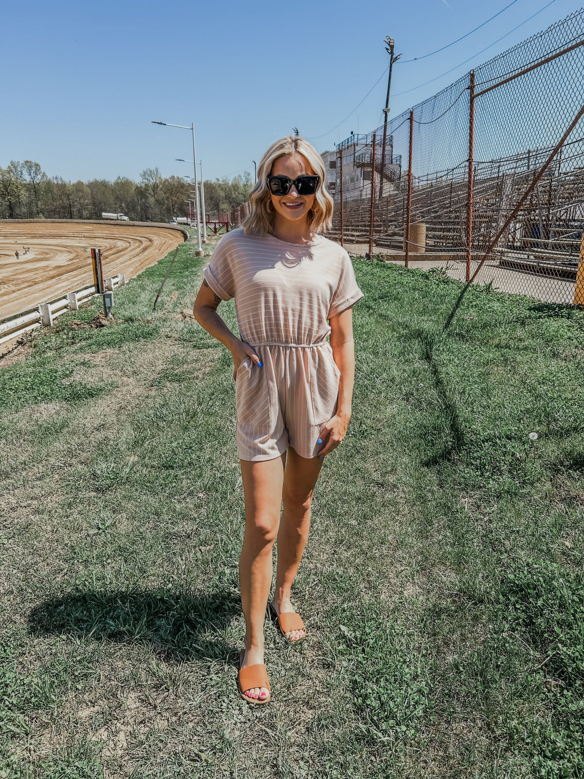 Race Day Romper • Latte Pinstripe - Final Sale