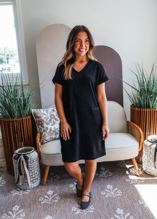 Fall Frenzy 10 • Black Ribbed Pocket Dress - FINAL SALE