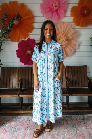 Wildflower Whimsy Shirtdress • Blue Stripe