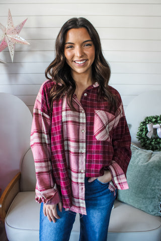 Plaid & Festive Flannel Shirt • Rose - FINAL SALE