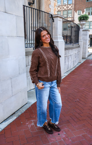 Stitched In Style Cable Sweater • Brown