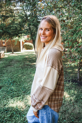 Pop Of Plaid Hoodie Pullover • Cream