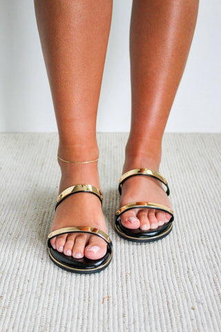 Avalon Gold Strap Sandal • Black