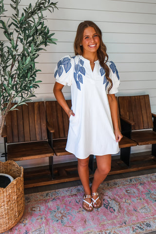 Ivy Embroidered Pocket Dress • White