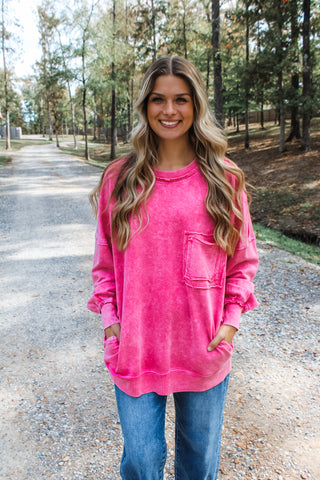 Double The Fun Pocket Pullover • Pink Berry