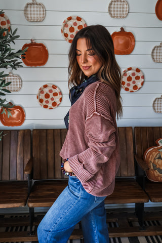 Brisk Afternoons Ribbed Sweater • Brick
