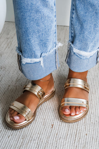 Maya Double Buckle Sandal • Gold