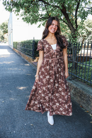 Fields Of Charm Floral Midi • Brown