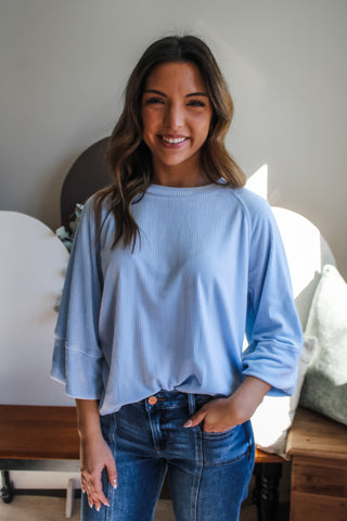 Vivian Corded Velvet Top • Ice Blue