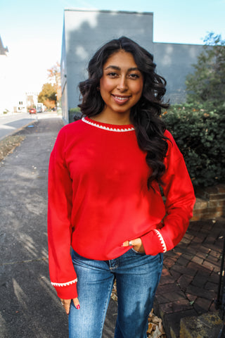 Christmas Village Contrast Trim Top • Red