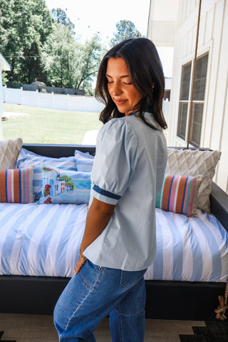 Oasis Blooms Embroidered Top • Blue