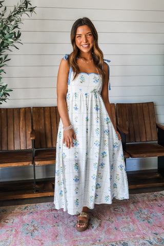Morning Blooms Bow Strap Midi • Blue Floral