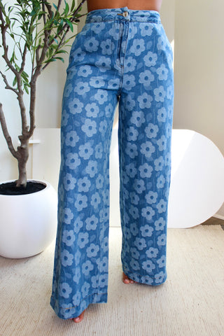 Poppy Floral Print Denim Pants