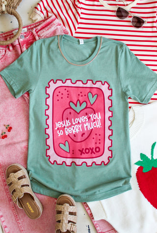 Jesus Loves You Berry Much Graphic Tee • Sage