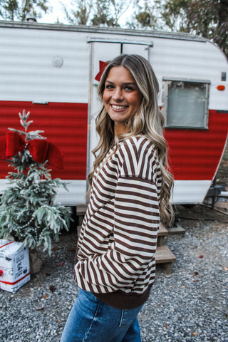 Cocoa & Cozy Striped Pullover • Brown