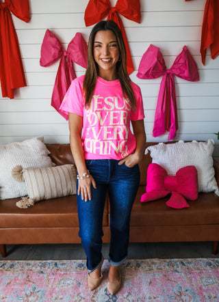 Jesus Over Everything Graphic Tee • Neon Pink