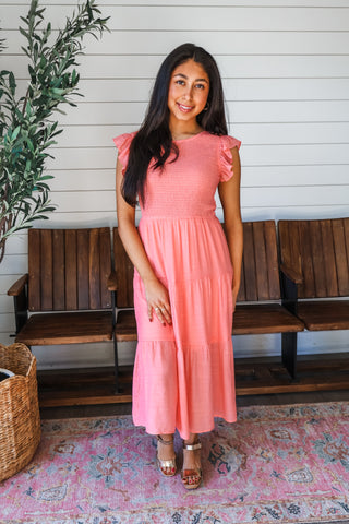 Beautiful Bliss Ruffle Midi • Living Coral