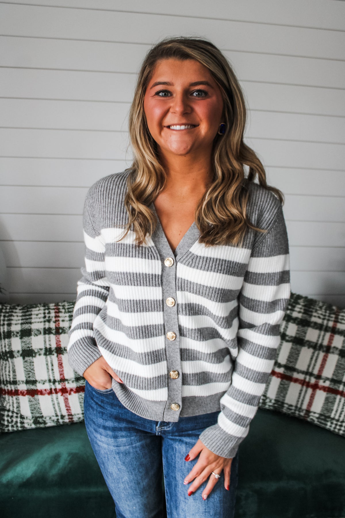 Sophisticated In Stripes Cardigan Sweater • Grey