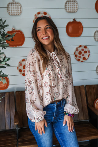 Paisley Splendor Chiffon Blouse • Champagne