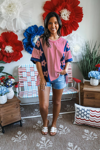Stars & Stripes Patchwork Top • Red/Navy