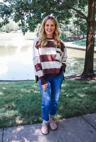 Cabin Crush Oversized Pullover • Cocoa Stripe
