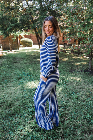 Weekend Waffle Knit Pants • Blue Stripe