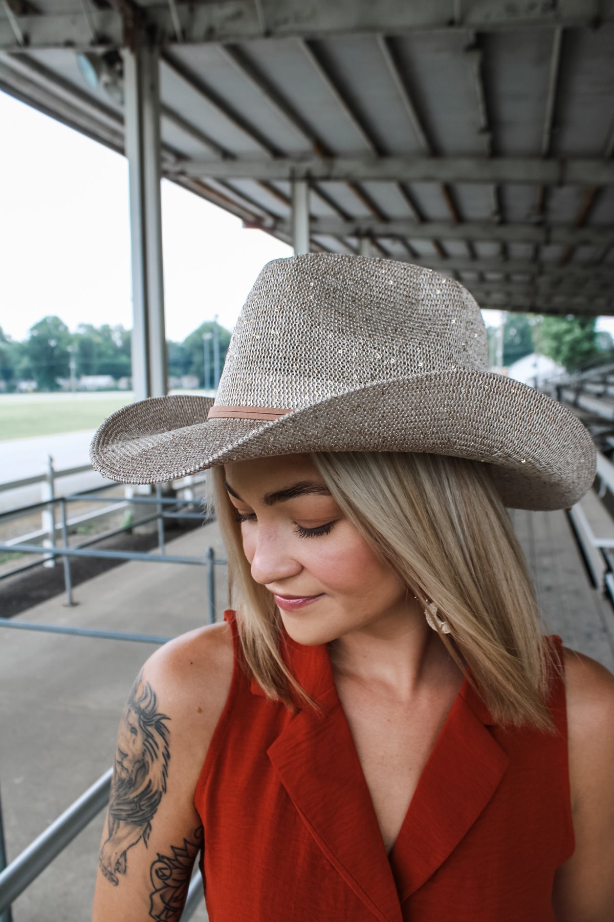 Howdy Cowgirl Sequin Hat • Beige
