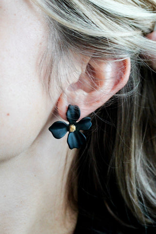 Pretty Poinsettias Stud Earrings • Black