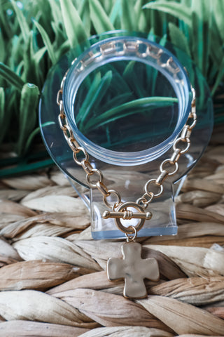 Cross Charm Toggle Bracelet • Matte Gold