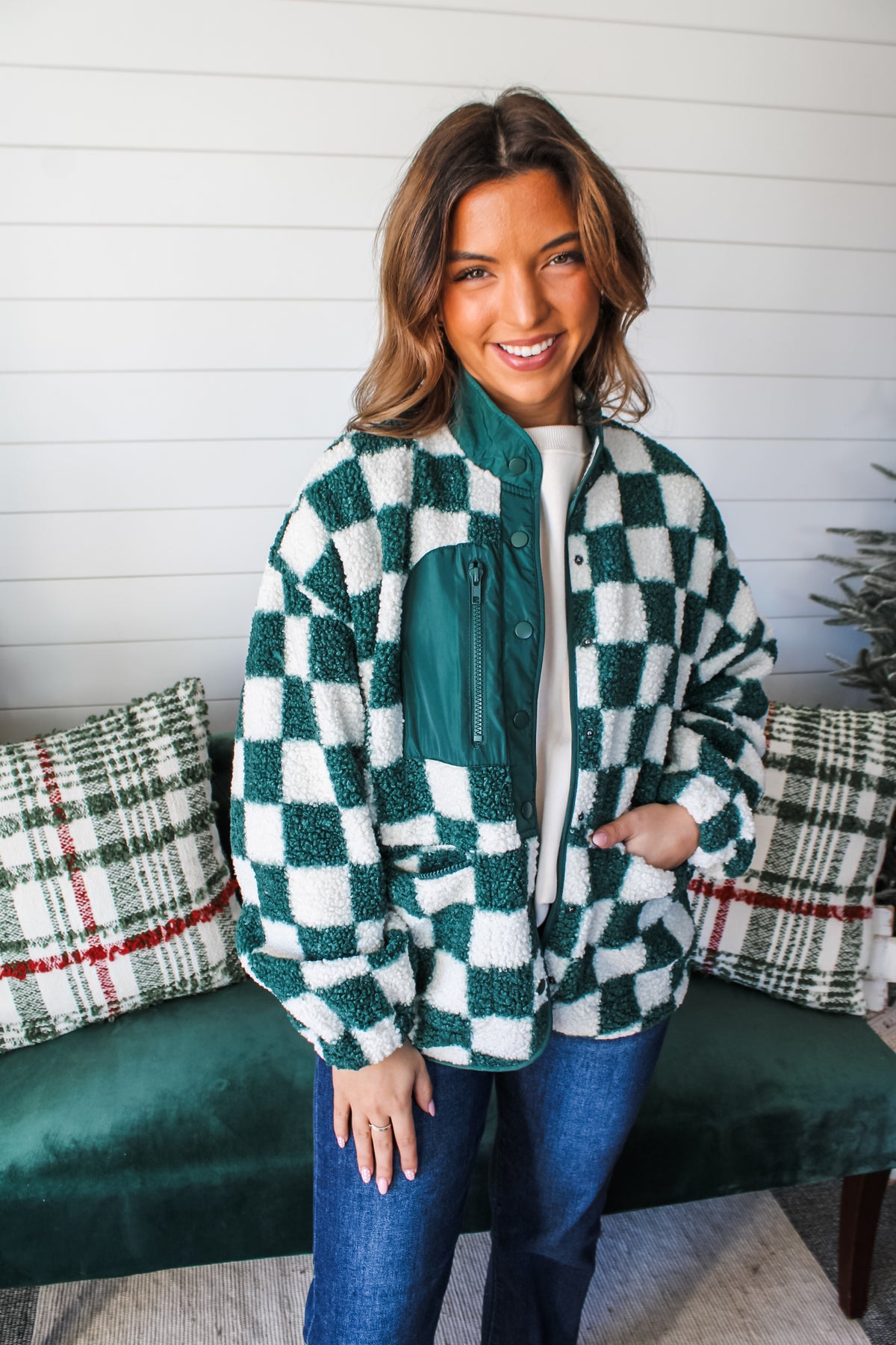 Hit The Slopes Checkered Jacket • Emerald