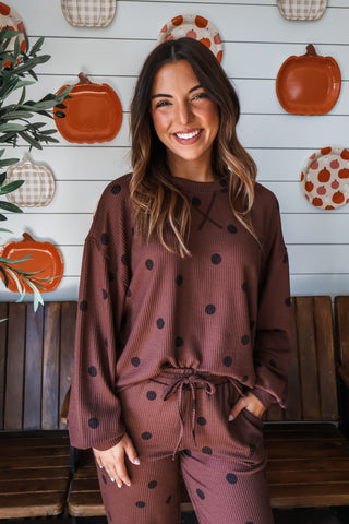 Fireside Fun Dotted Pant Set • Cocoa