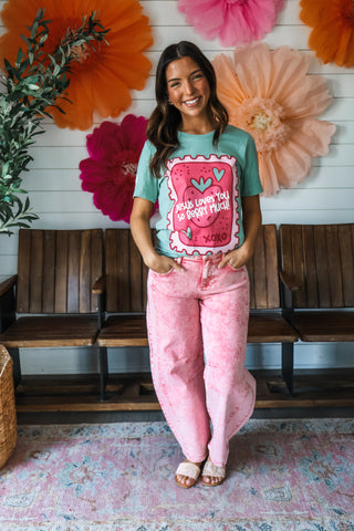 Jesus Loves You Berry Much Graphic Tee • Sage