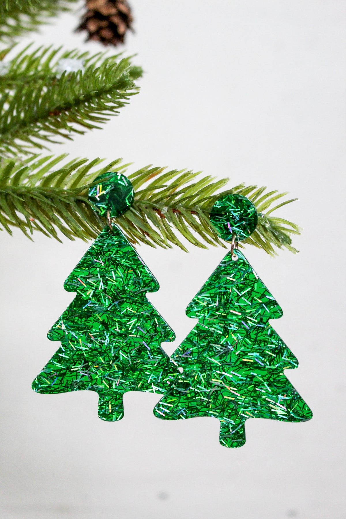 O Christmas Tree Acrylic Earrings • Green