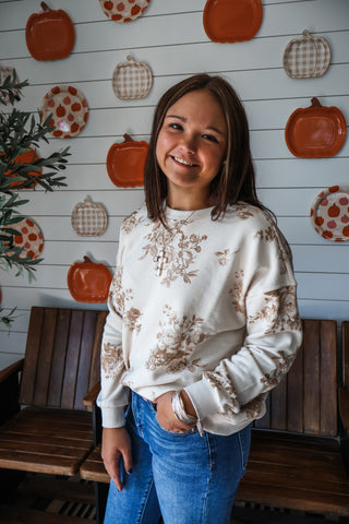 Fall Meadow Floral Pullover • Oatmeal