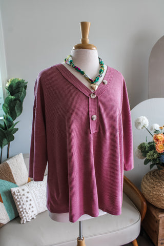 Miles Ahead Henley Top • Wine - PLUS - FINAL SALE