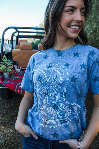 Walk By Faith Star Print Graphic Tee • Heather Grey