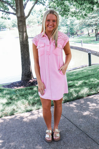 Summer Sale 16 • Pink Denim Pocket Dress - FINAL SALE