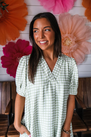 Sunny Steps Gingham Dress • Green