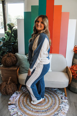 Cozy In Colorblock Pants • Denim Blue - PLUS