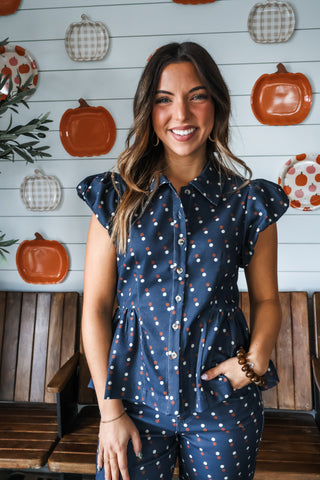 The Piper Dot Denim Top • Navy