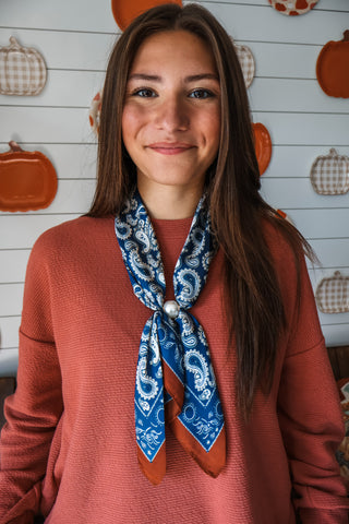 Paisley & Pearl Scarf Necklace • Teal