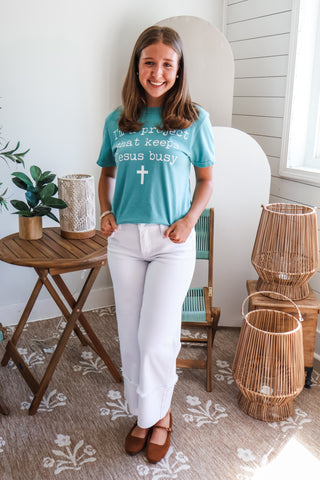 I’m A Project That Keeps Jesus Busy Graphic Tee • Seafoam