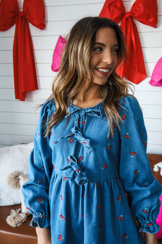Cherry Picking Denim Dress