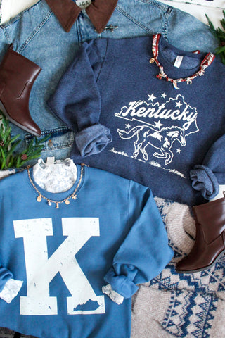 K Is For Kentucky Graphic Sweatshirt • Slate Blue