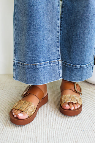 Aster Raffia Buckle Strap Sandal • Cognac