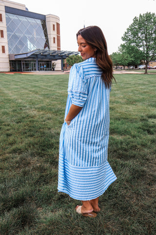 Pretty Please Striped Midi • Blue